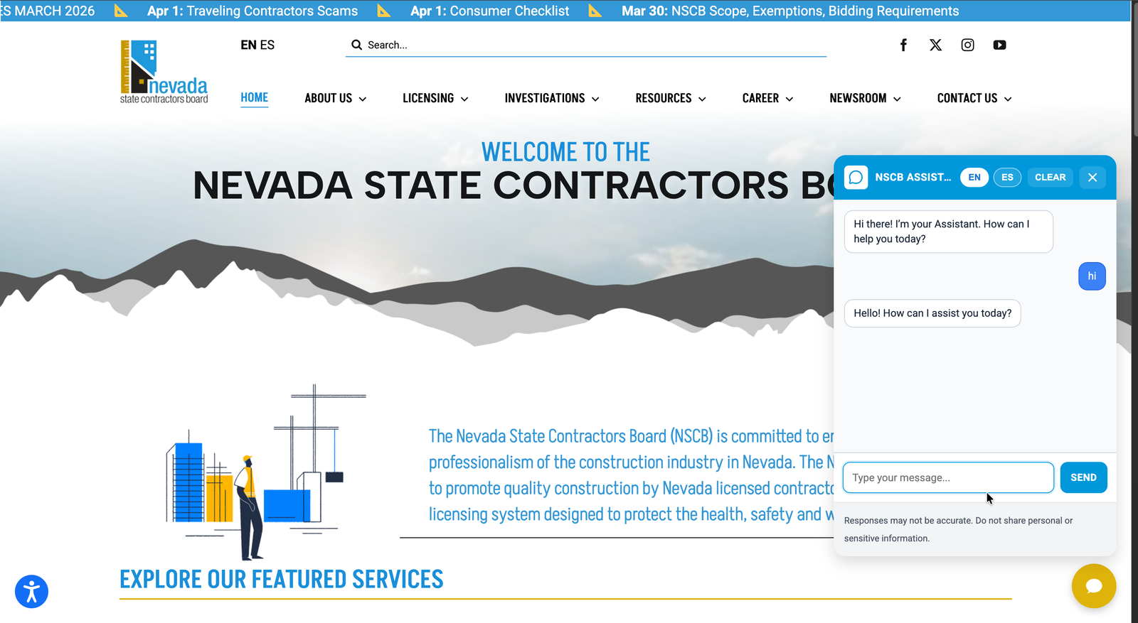 NV Contractors Board website